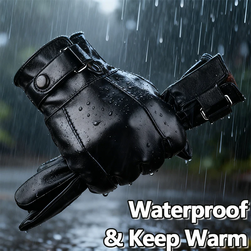 

Зимние перчатки для мужчин, перчатки из натуральной кожи, уличные велосипедные перчатки, черные, из натуральной овчины, сохраняющие тепло, ветрозащитные перчатки для вождения мотоцикла