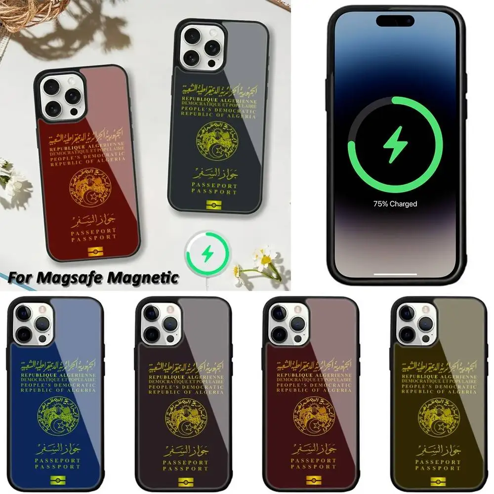 

Algerian Passport Phone Case For iPhone 16,15,14,13,12,11,Plus,Pro,Max,Mini Magsafe Magnetic Wireless Charging