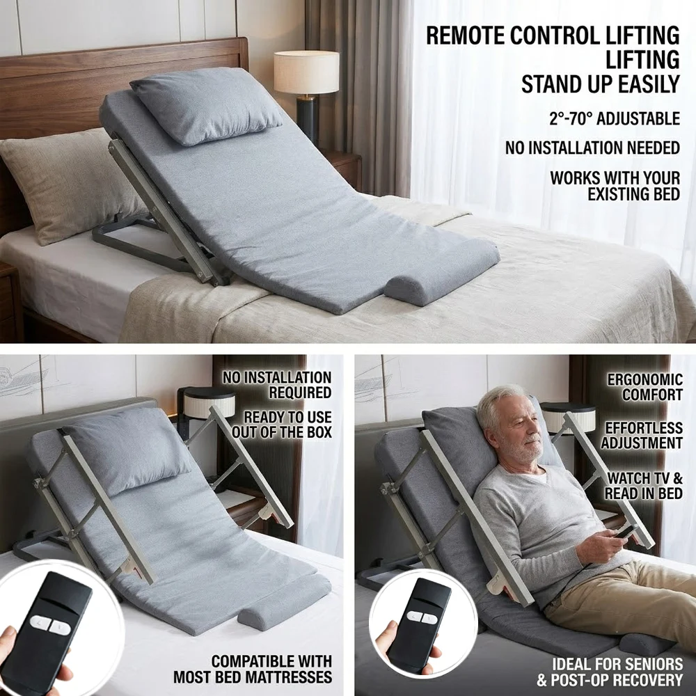 Power Bed Backrest Support Lift Cushion Electric Lifting Assistant Bed Riser with Hand Rails