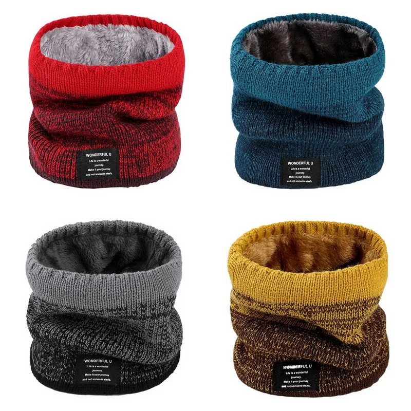 Sciarpa invernale per uomo anello in pile Bandana lavorata a maglia calda sciarpa solida donna scaldacollo spessa Cashmere caldo fazzoletto maschera da sci