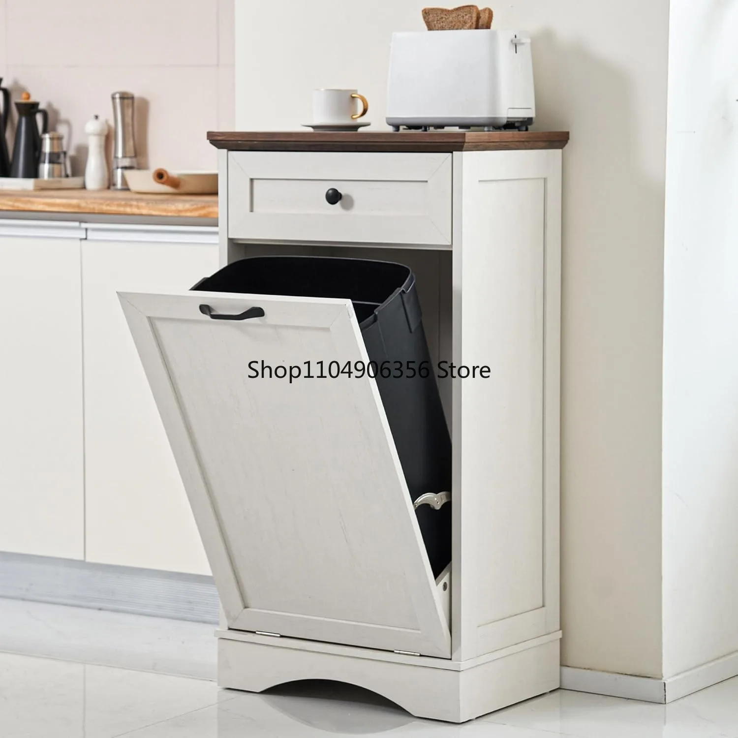 

for 13 Gallons Tilt Out Trash Cabinet Waste Bins Free Standing Laundry Hamper Recycling Cabinet Trash Can Holder with