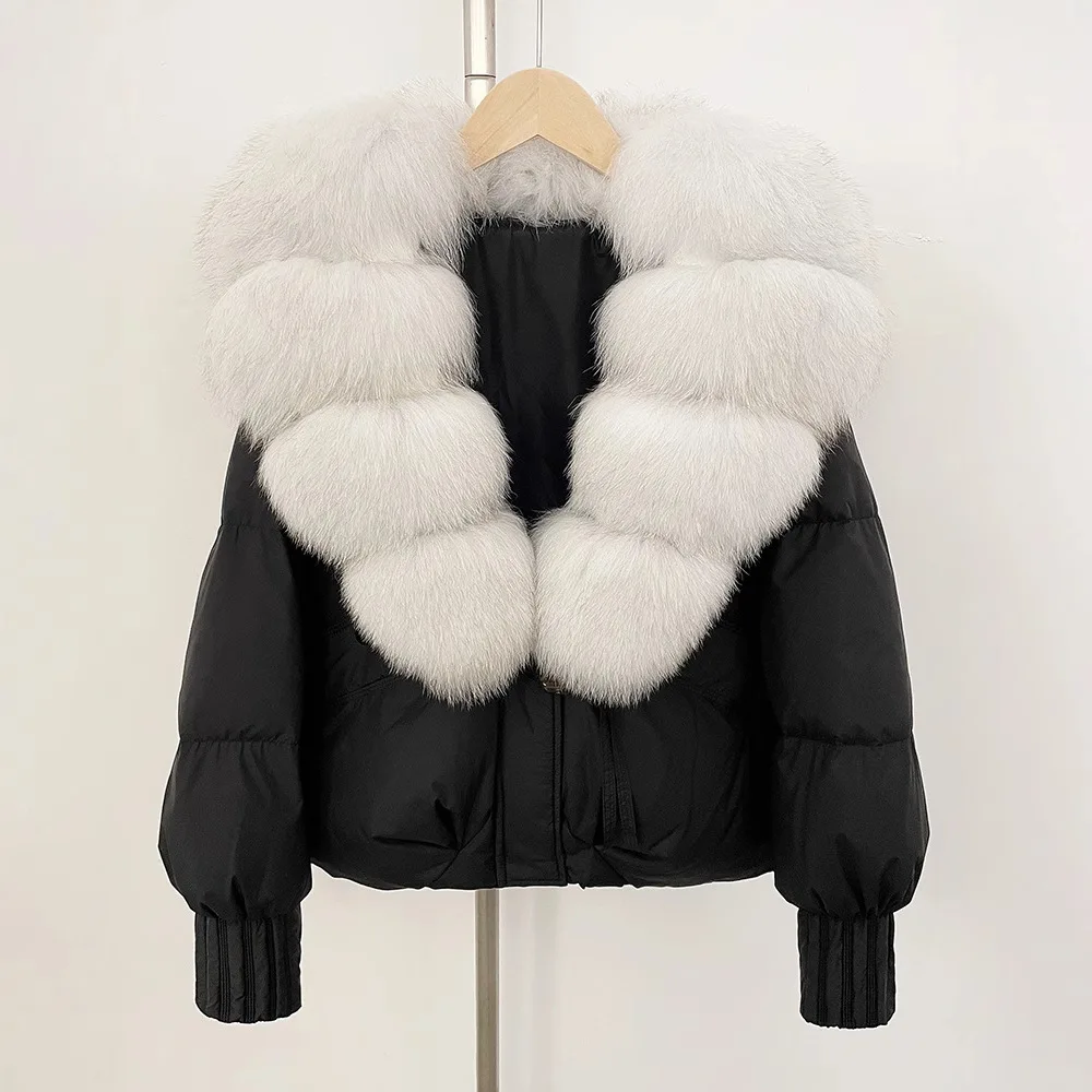 سترة قصيرة كبيرة جدًا بياقة من فرو الثعلب سترة نسائية شتوية عصرية متعددة الاستخدامات سترة فضفاضة ذات جودة عالية وضع جديد تمامًا #4