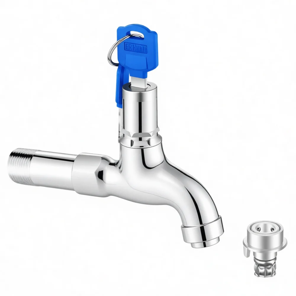 For JOMNW Brass Garden Faucet Lockable Tap Anti Theft Valve Outdoor Laundry Water Spigot Metal Switch Irrigation Tool