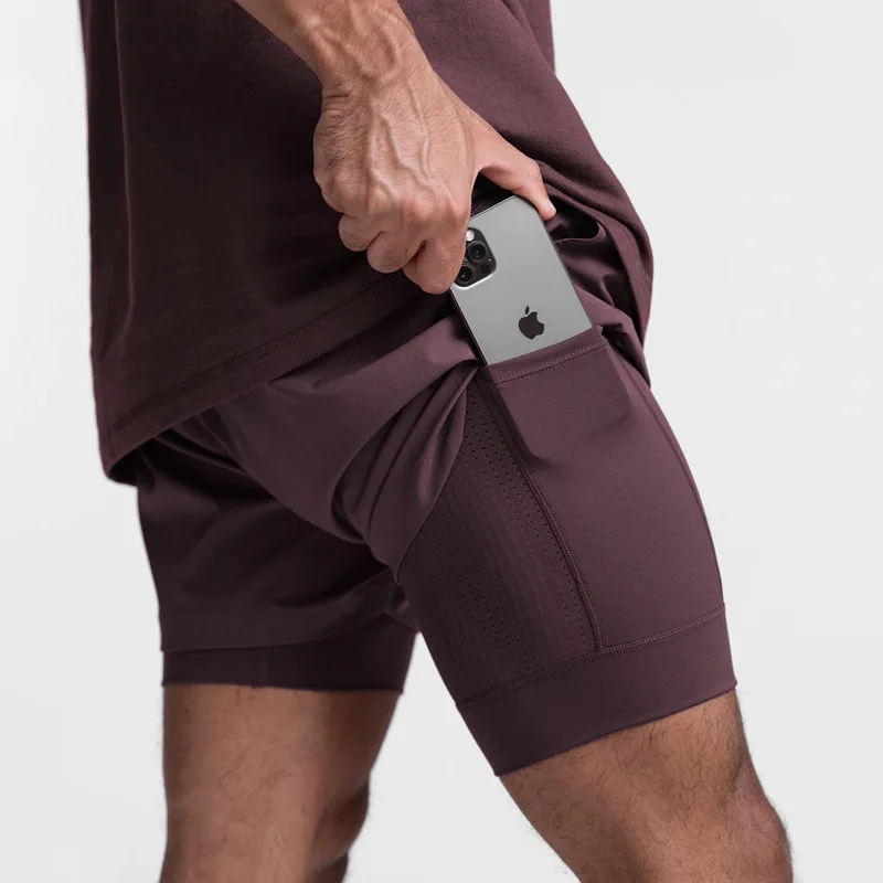 Men\'s Running Shorts Double Fake Two Sports Fitness Breathable Basketball Training American Jogging Pants