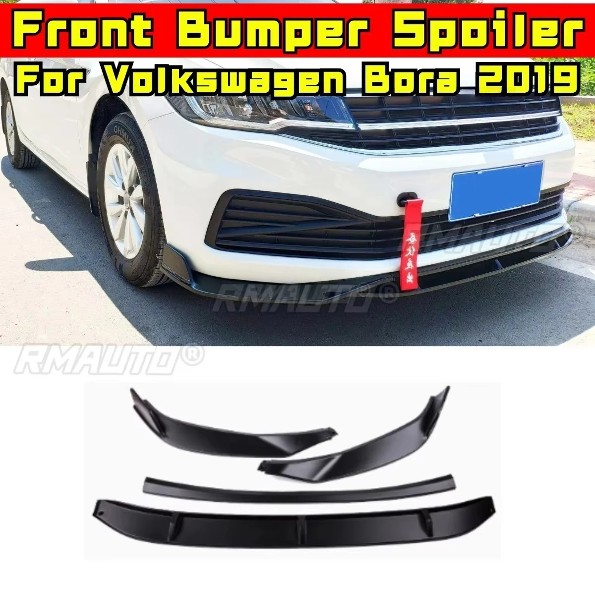 

Передний бампер автомобиля, диффузор, спойлер, глянцевая черная модификация, часть для Volkswagen Bora 2019, защита бампера, автомобильные аксессуары