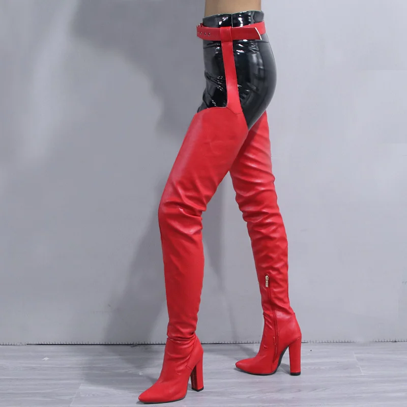 Boots Women High Heels Belt Thigh High Boots Sexy Color Big Size Side Zipper Over The Knee Boots Night Club Lady Shoes