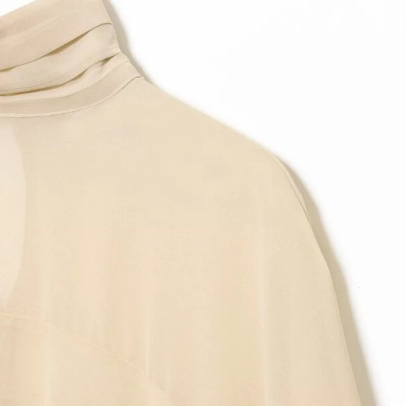 Pleated Elegant Flare Long Sleeves Shirt Turtleneck Fashion Office Lady Streetwear Summer Women Clothing Tops