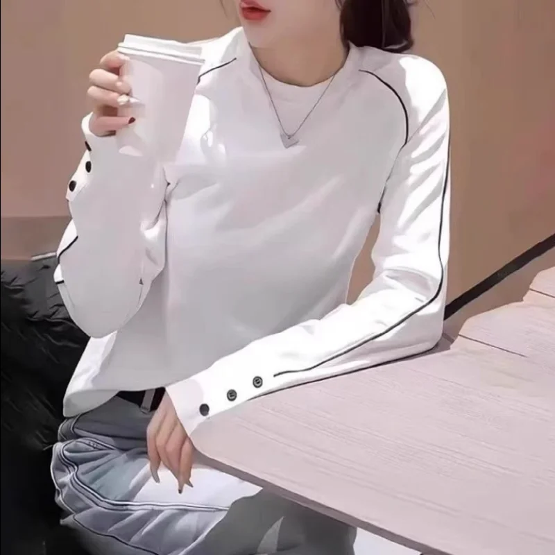 Women's Blouse Oversized Tshirt Crewneck Long Sleeve T-Shirt soft inner Bottom Tops Pullover Autumn Winter Female Clothes Tees