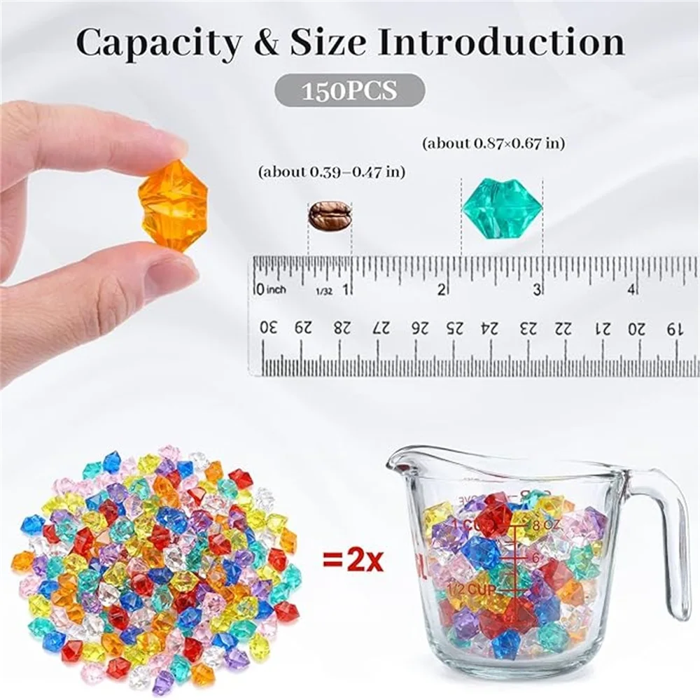 150PCS Multicolored Acrylic Fake Gems, Crushed Ice Rocks Pirate Treasure Jewels Vase Fillers, Table Scatter, Sensory Bin Filler,