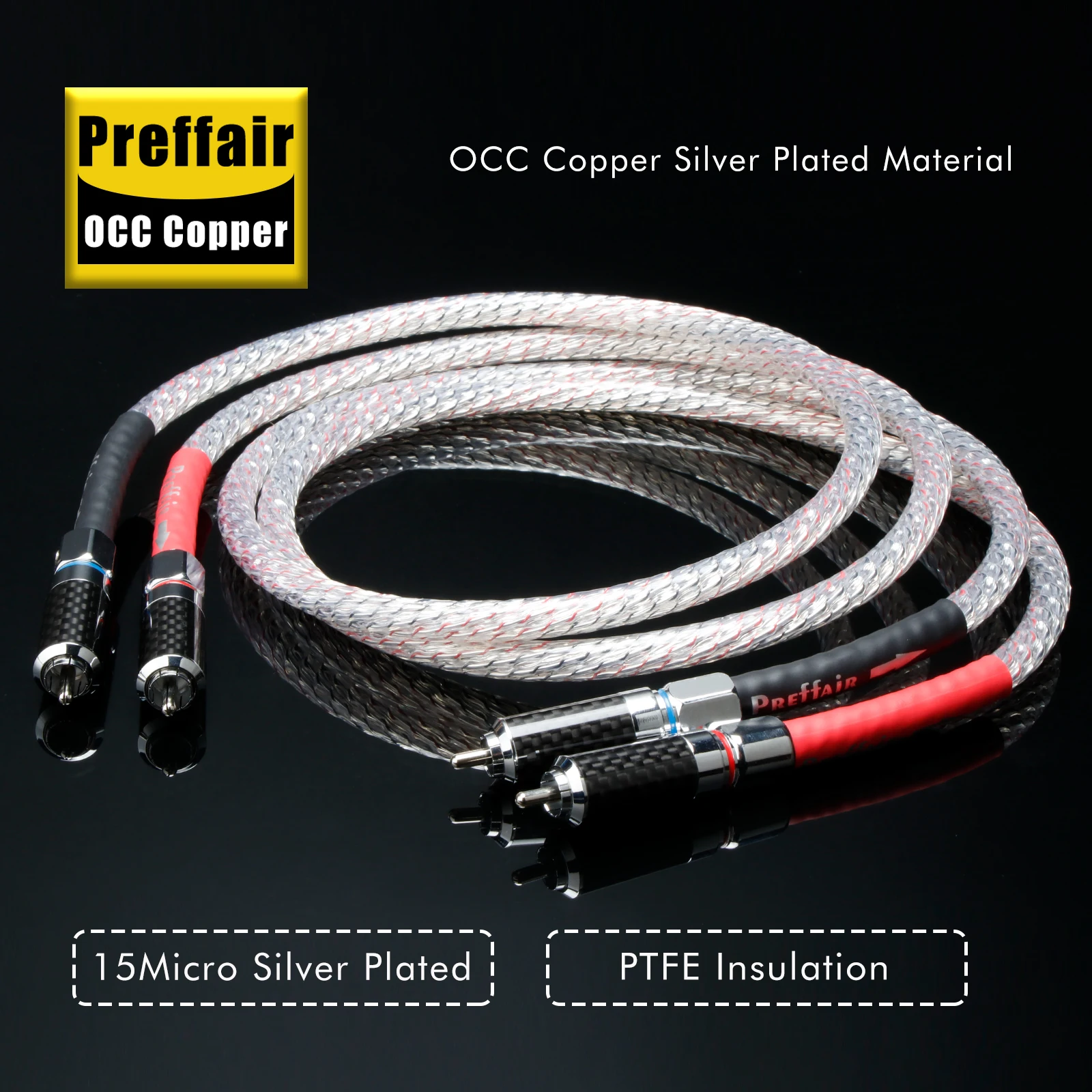 

Preffair Hi End RCA Cable OCC Silver Plated 6Cores Audio Signal Wire PTFE Insulation with Carbon Fiber Rhodium Plated RCA Plug