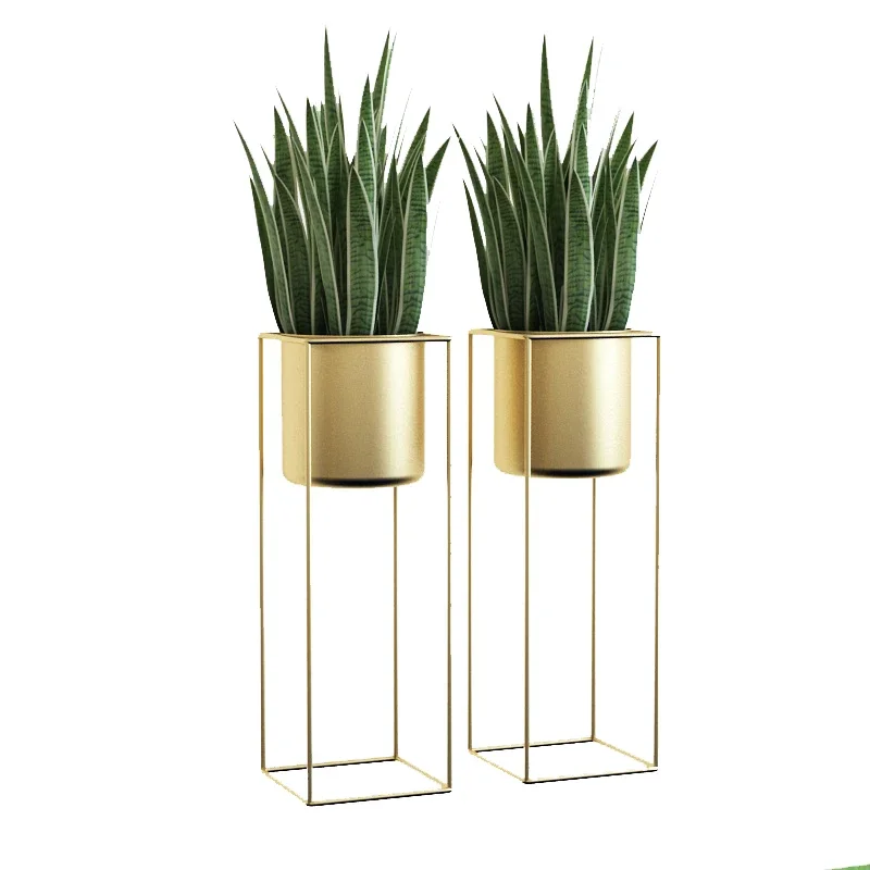 Special Nordic Creative Gold Floor Flower Stand, Light Luxury Living Room Shelf, Simple Metal Simulation Plant Pot Tray