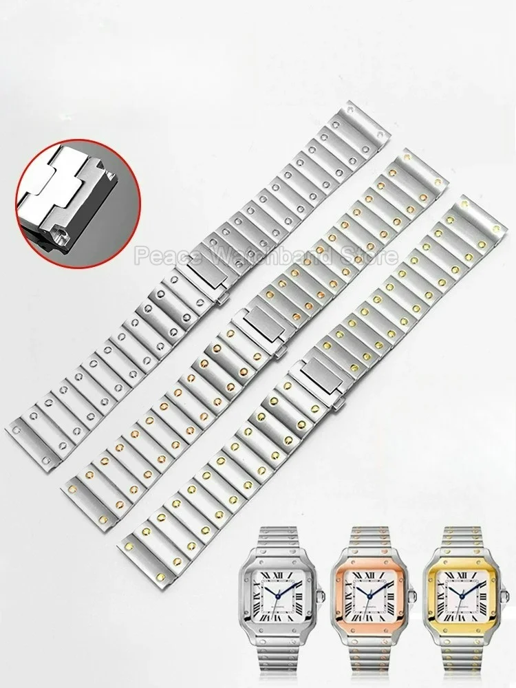 Strap Men Women Dainty Steel Watchband for Cartier Santos Sandoz WSSA0010 WSSA0009/0018 Exquisite Solid Steel Watch Bracelet
