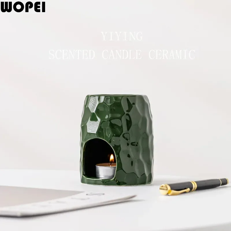 Honeycomb Texture Candle Holders 2 Pcs Desk Decoration Minimalism Ceramic Candlestick Wax Melt Burner Home Aroma Container