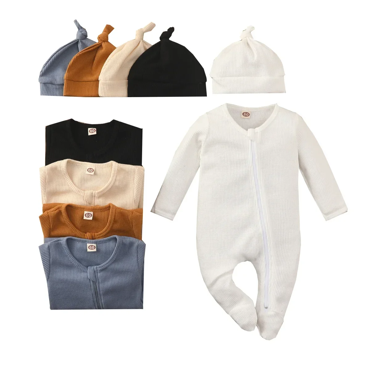 Boys Girls Jumpsuit Clothes Newborn Baby Solid Colour Long Sleeve Zip Bodysuit Infant Babe Romper  3-6-9-18M for  Four Seasons