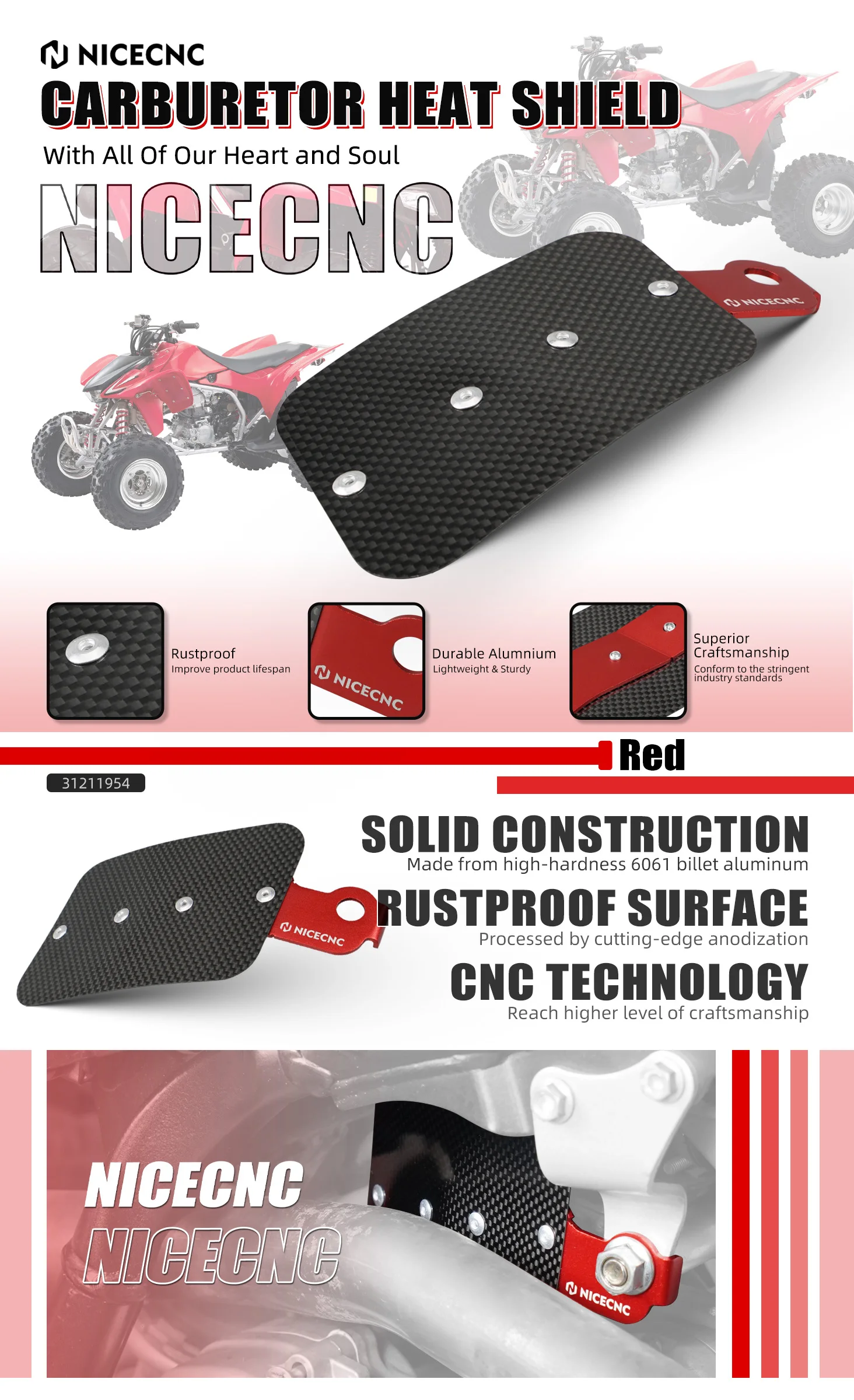NICECNC 3k Carbon Fiber & T6-6061 Aluminium Vergaser Hitzeschild Schutz Für Honda TRX450R 2006-2009 TRX450ER 2006-2014 CNC – Detail 1