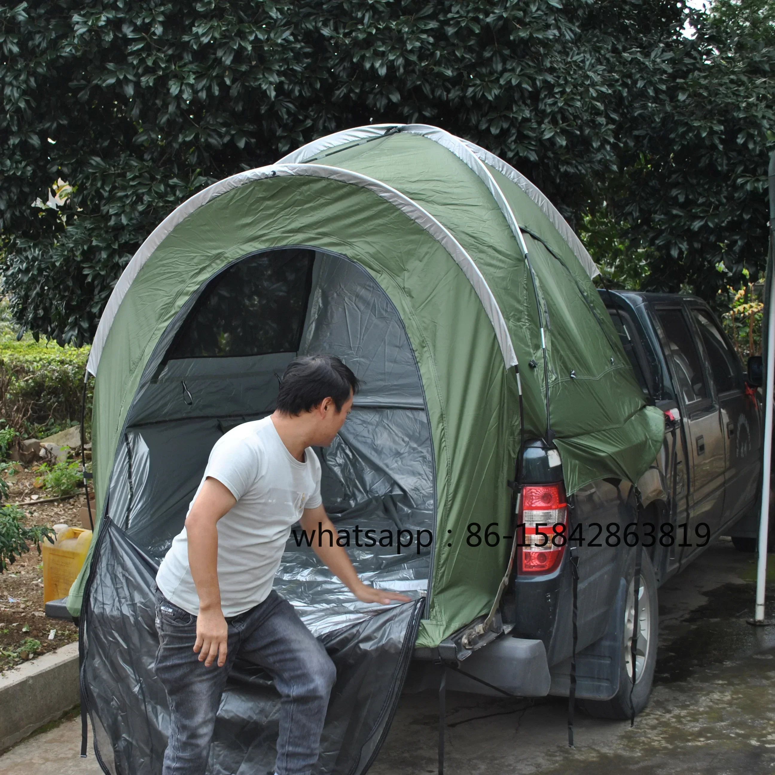 Tienda de campaña para camioneta, tienda de campaña para pickup de doble capa impermeable PU4000mm y UPF 50+ para 2 personas, tiendas de campaña portátiles para camioneta compatibles con camionetas de 5.5-6.5 pies