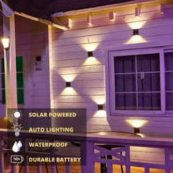 Luces de pared LED solares para exteriores, lámpara Solar Led impermeable, iluminación luminosa hacia arriba y hacia abajo para jardín, balcón, patio, lámparas de decoración de calle