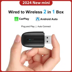 FLIXIVI Dual Interface Wireless CarPlay/Android Auto Wireless USB/TYPE-C Adapter Smart Mini Box Plug Fast Connect Universal