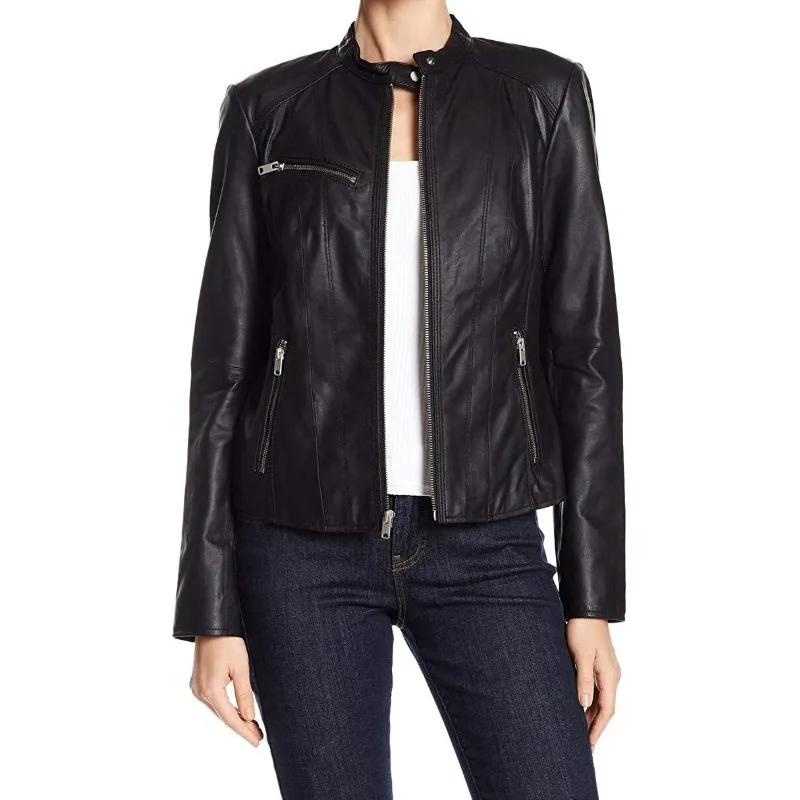 NEW Women's Lambskin Real Leather Jacket Biker High Quality Black Premium Zipper