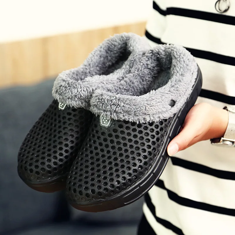 Winter Fur Furry Slippers for Man Outdoor Plush Cotton Slippers Indoor Warm Non-slip Home Shoes for Man zapatos de hombre