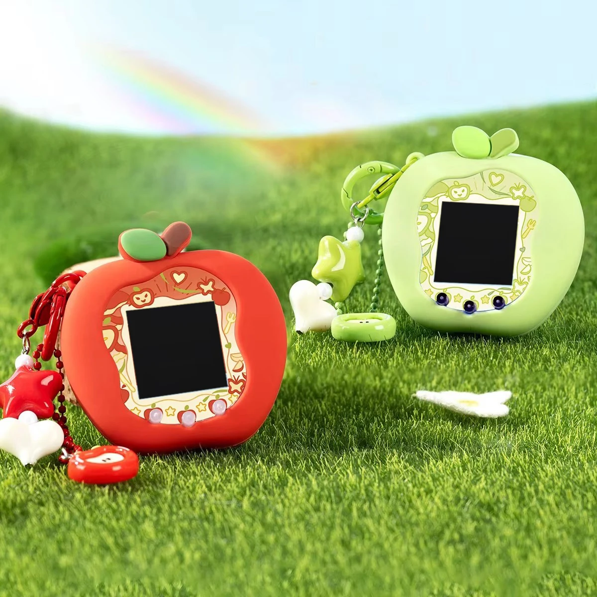 Niedlicher Frucht-Silikon-Weichschutz-Aufkleber mit Schlüsselanhänger ‌   Für Tamagotchi Uni Schutzhülle mit vollständiger Abdeckung und Zubehör