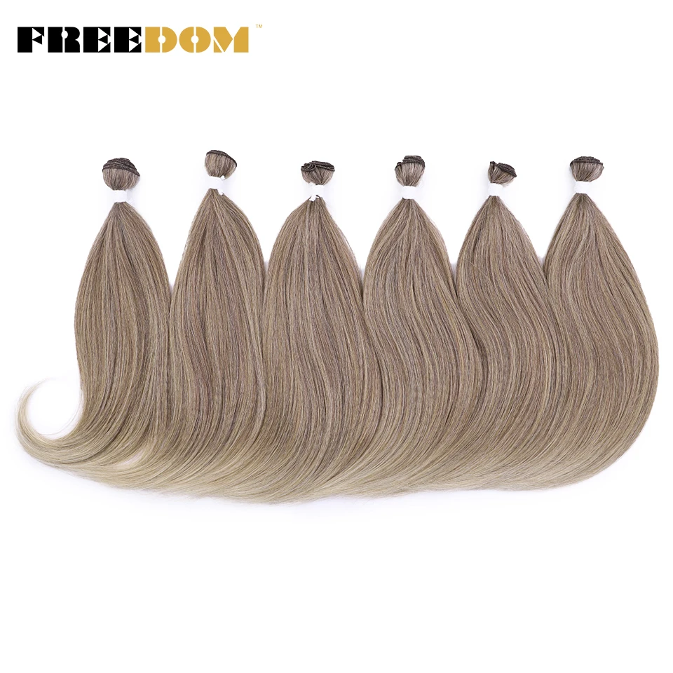 

FREEDOM Synthetic Straight Hair Bundles Ponytail 18 Inch 6pcs 220g J Curly Hair Ombre Brown Orange Hair Weave Extensions