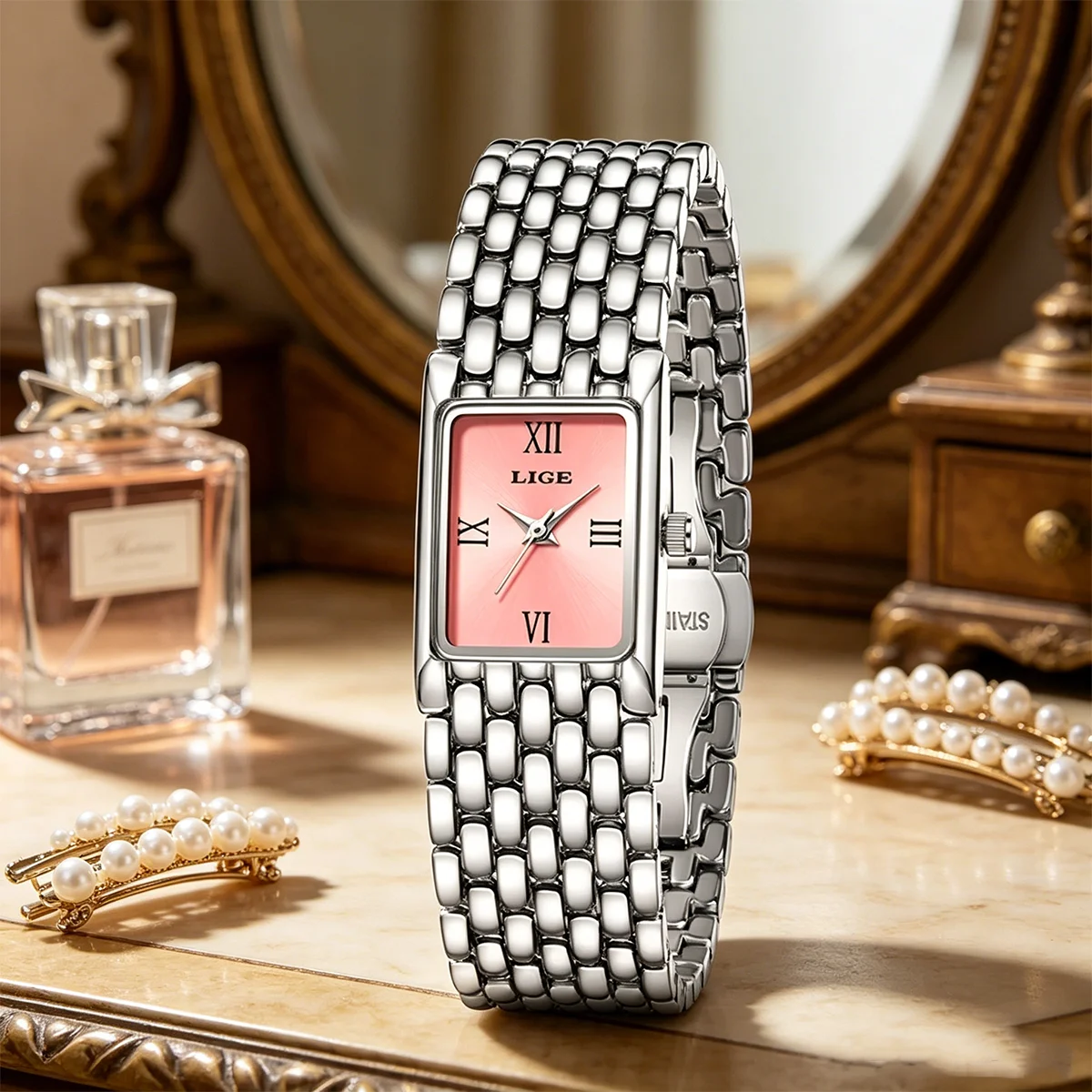 

LIGE New Elegant Pink Woman Watch Fashion Luxury Casual Bracelet Quartz Watches for Women Simple Ladies Clocks Gifts for Woman