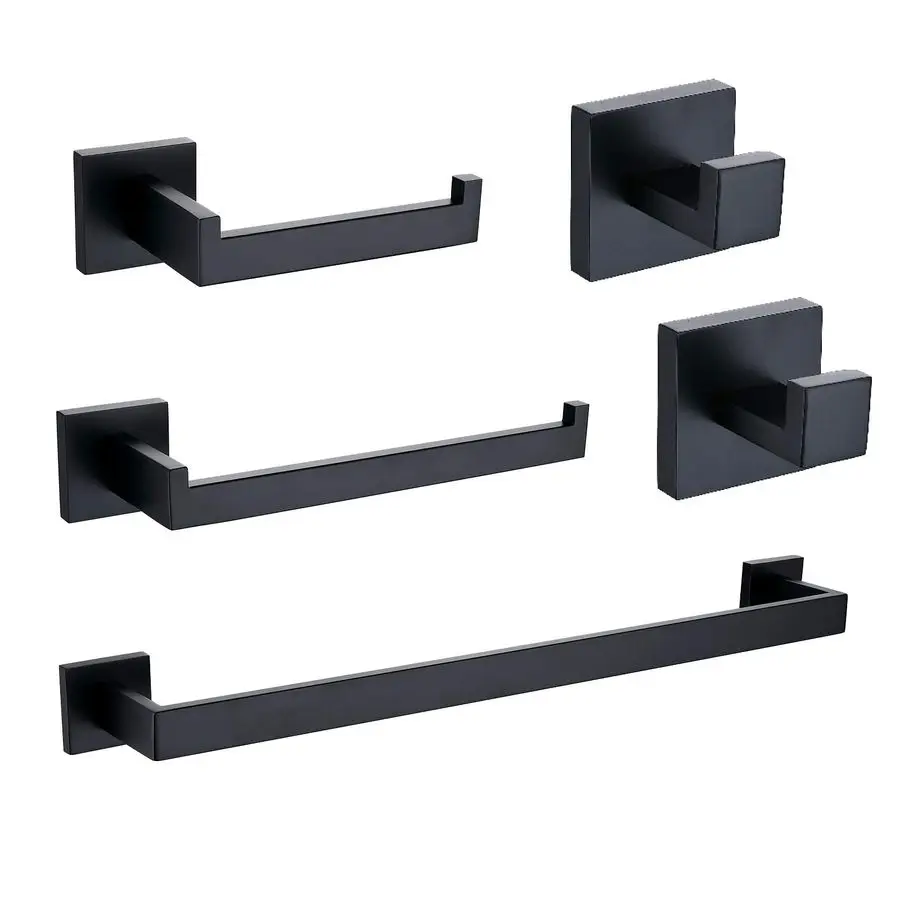 

5Pieces Matte Black Bathroom Hardware Set, Premium Stainless Steel Square Wall MountedIncludes 23.6 Inch Towel Bar, Toilet Paper