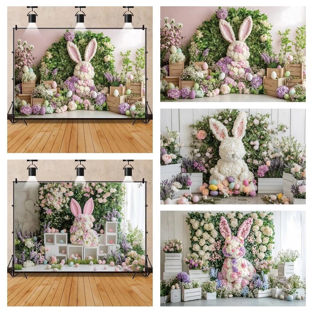 Easter Rabbit Party Backdrop Spring Floral Wall Bunny Eggs Baby Shower Wedding Party Decor Photography Background Photo Studio