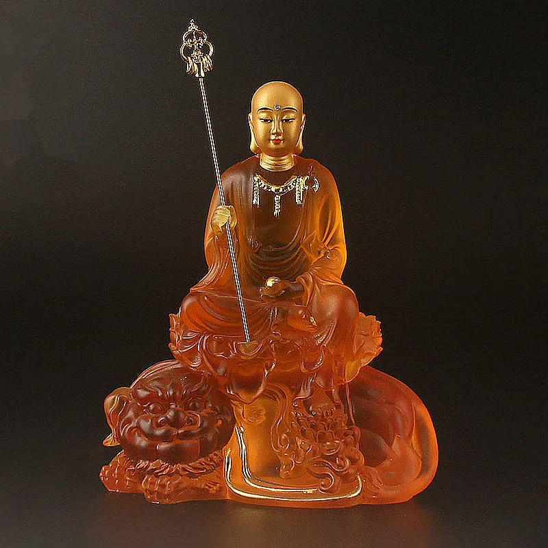 

15cm Gold Plated Exquisite Ksitigarbha Buddha Statue,Resin Sweeping Demon Mascot Auspicious Home Putting Decoration