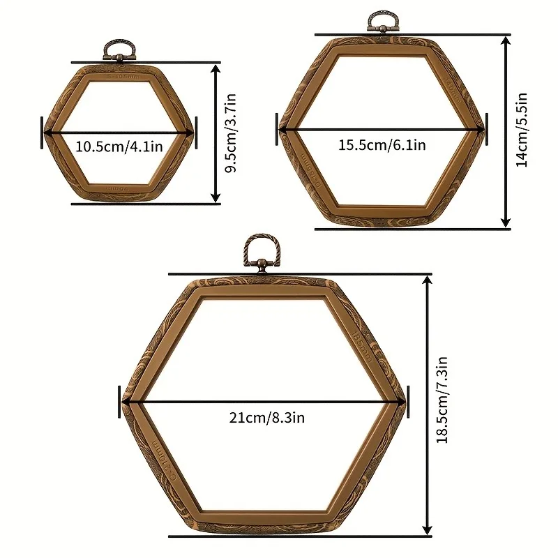 3-Pack High-End Hexagonal ABS Vintage Embroidery Hoop Antique Embroidery Circle Frames DIY Picture Frame Display Wall Decoration