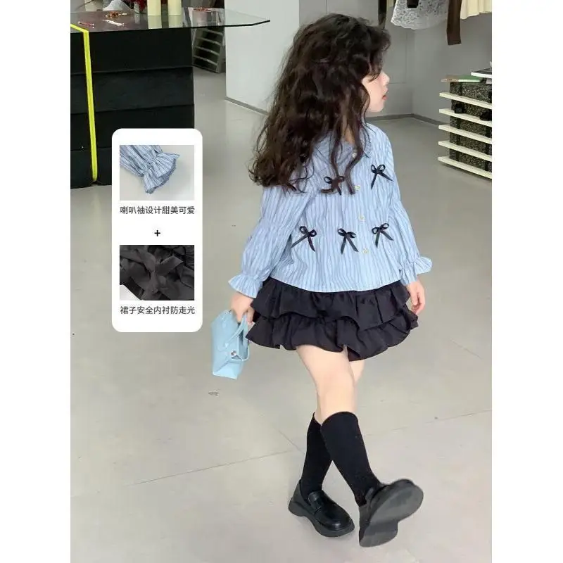 Children's Clothing New Style 2 Piece Shirt And Pleated Skirt Set Cotton Polyester Blend Girls Spring Autumn Fashionable Trendy