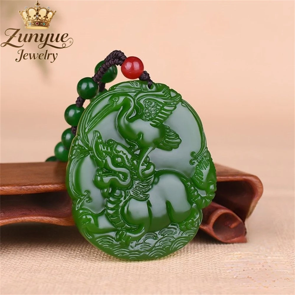 

Natural Hetian Jade Kirin Crane Pendant Luxury Quality Jewelry Fashion Jewelry Exquisite Handicraft Elegant Charms Popular Gift