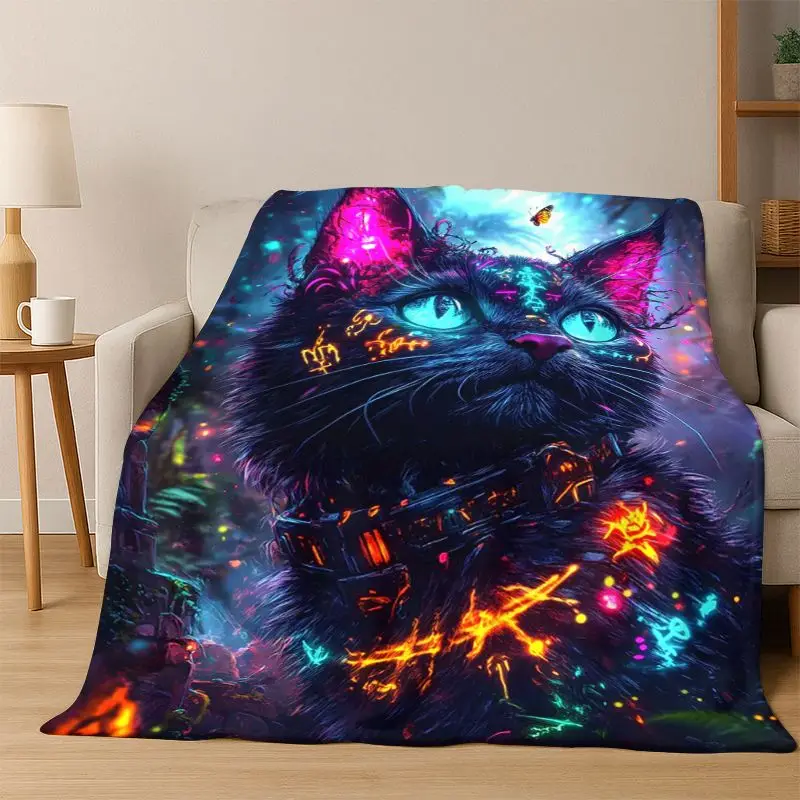 Cute Cat Kitten Cartoon Flannel Blanket Soft Warm Blanket Throw Blanket for Bedroom Living Room Bed Travel Camping Picnic Gift
