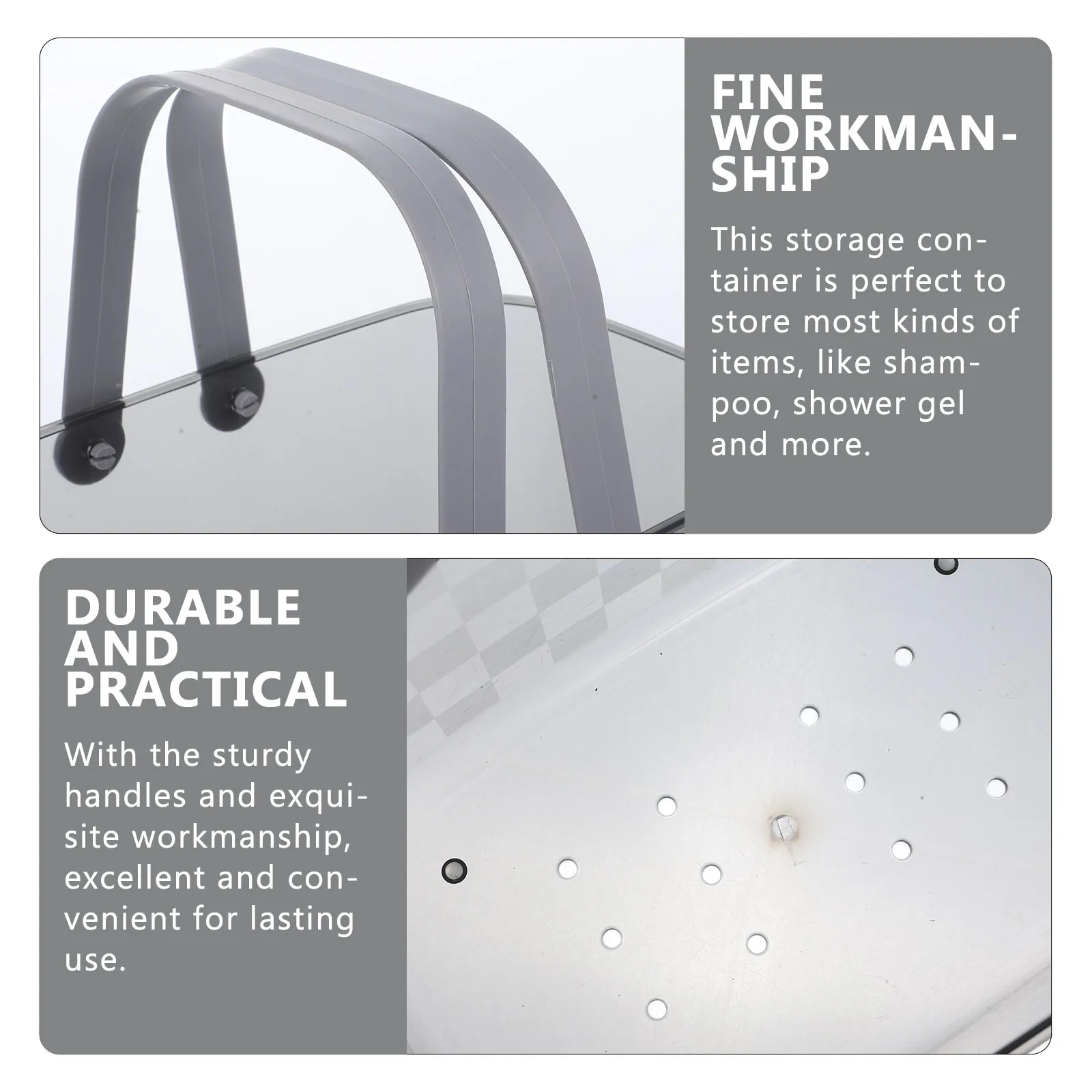 

Bathroom Basket Grey Plastic Container Square Toiletries Shower Baskets Handles Lightweight Drain Holes Ventilation Storage