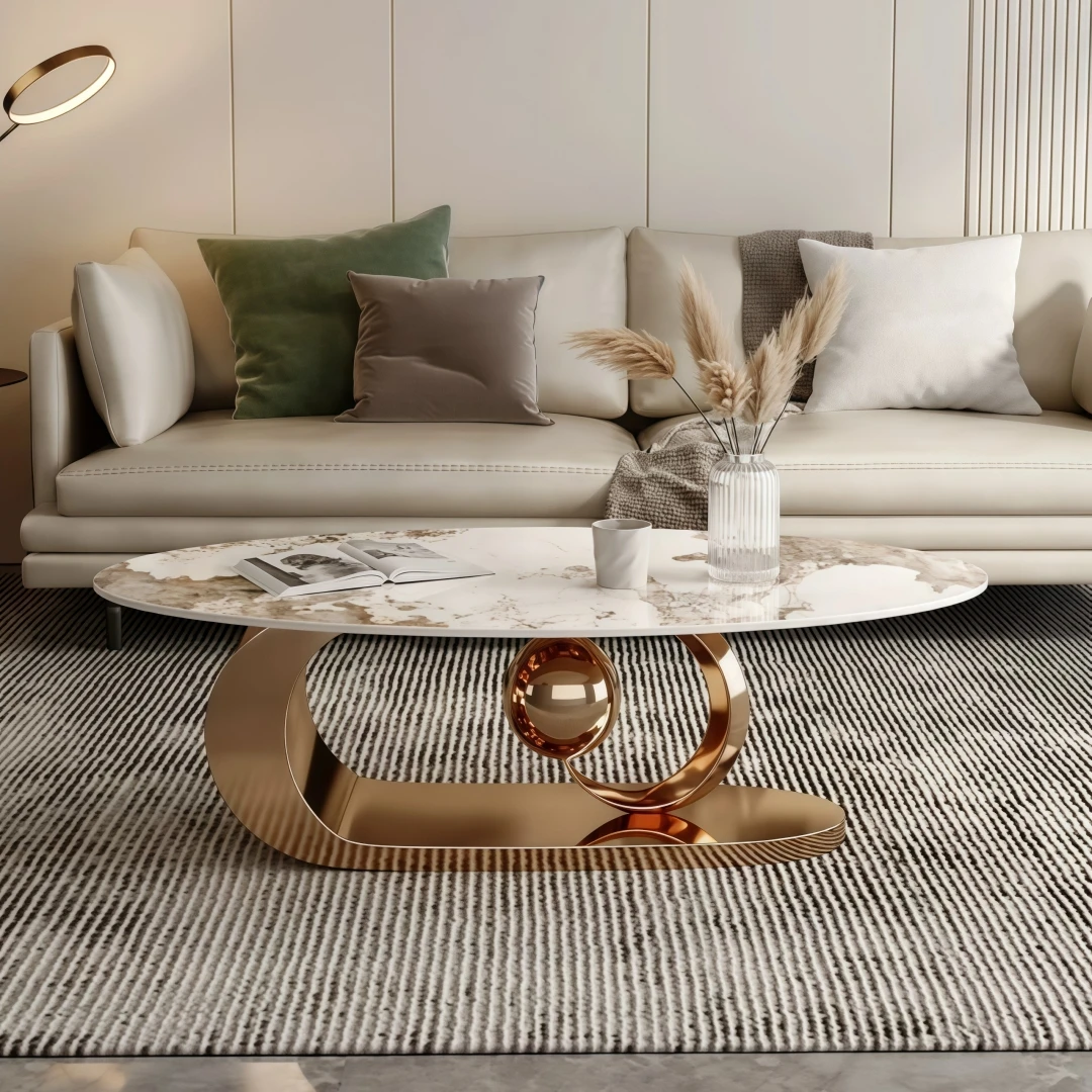 xx-Modern Simple 2026 Italian Light Luxury Elliptical Marble Tea Table for Small Household Apartment Living Room&