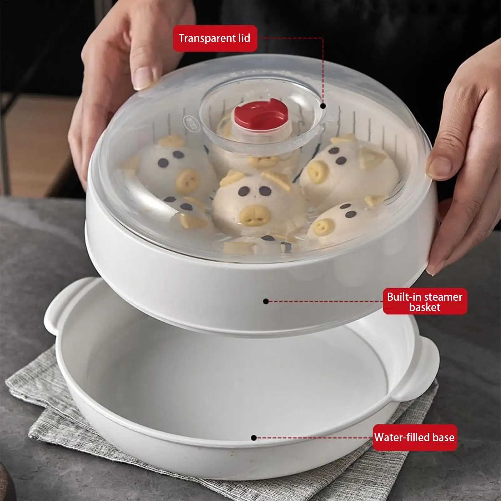 Mikrowellen-Dampfgarer, Kochgeschirr mit Deckel und Tablett für Gemüse, Reis, Eier, Knödel, Nudeln, Kochen, Esszimmer, Restaurant, Küche