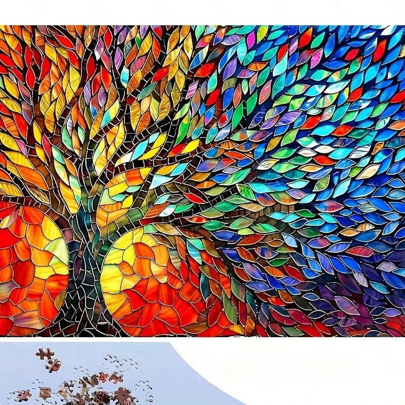 

1000pcs Tree of Life Jigsaw Puzzle - Thick Durable Pieces with Vibrant Stained-Glass Style Mosaic Art, Challenging Adult Puzzle