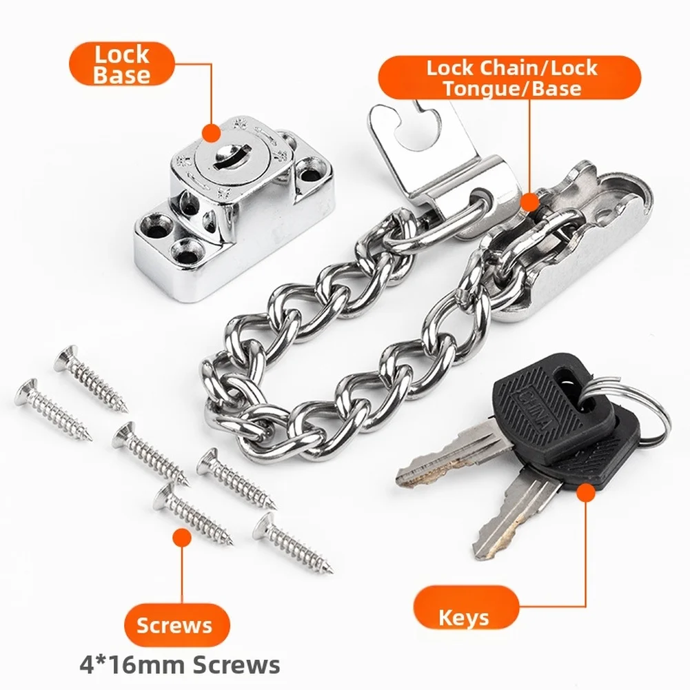 Chain Lock for Casement For windows Made of Stainless Steel with Key Lock to Restrict Opening and Prevent Unauthorized