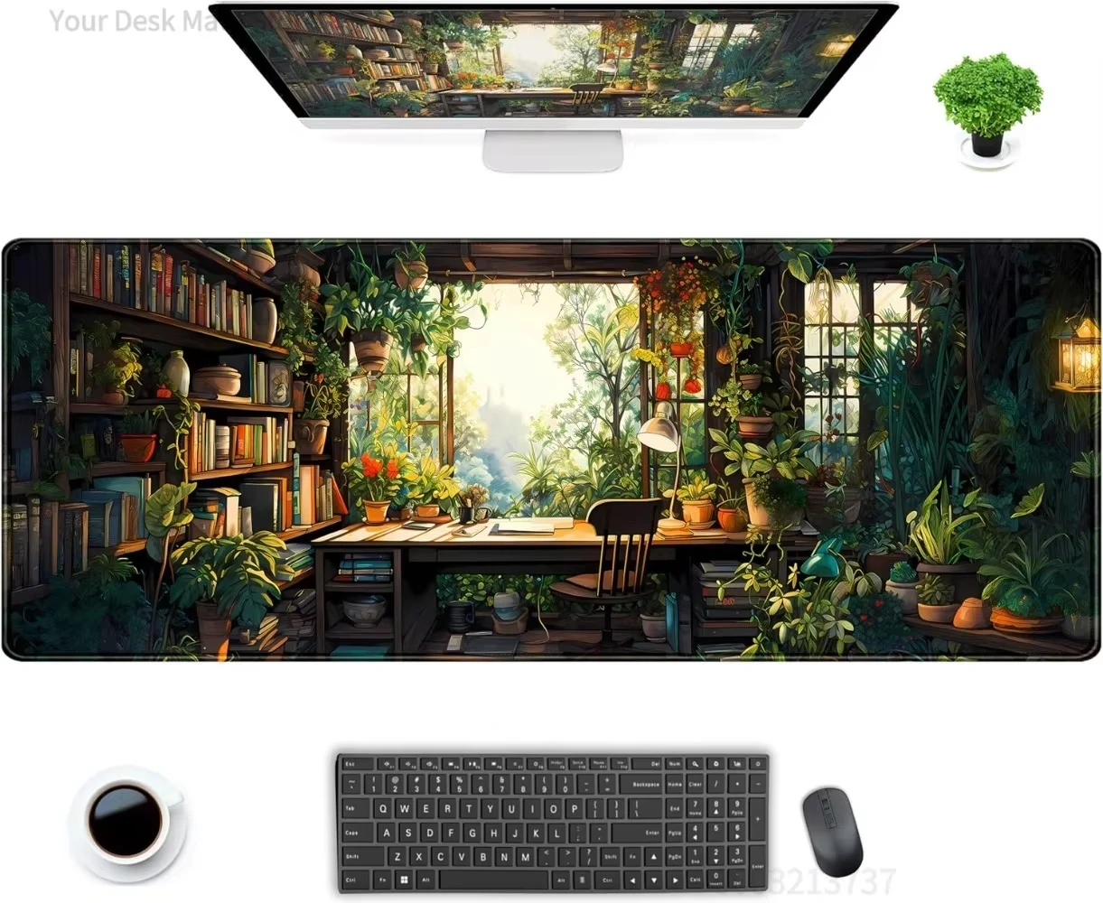 Dark Base Warm Orange White Wild Floral Leaf Mouse Pad Waterproof Non-Slip Vintage Botanical Desktop Mat For Office