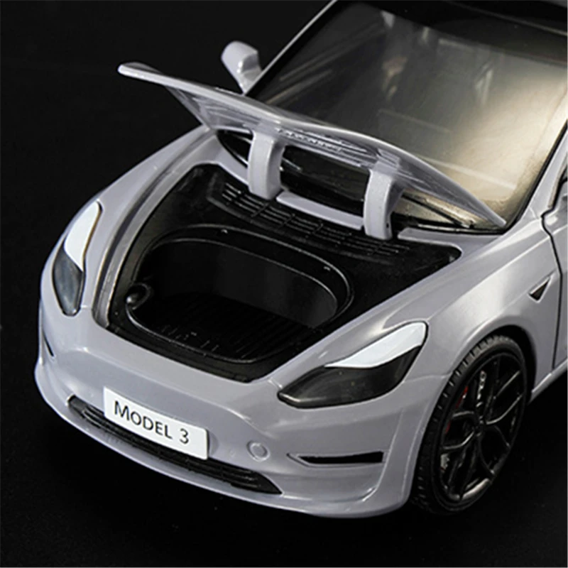 TESLA Model 3 Y modelo de coche de aleación, vehículo de Metal fundido a presión, colección de simulación, sonido Y luz, juguete para regalo para niños, 1:24