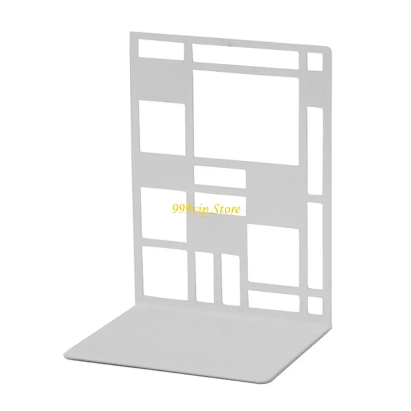 C90C 2 Pcs Multifunctional Book End Metal Book Stoppers Hollow Out Book Holders Shelf Decorative Bookends Book Support Rack