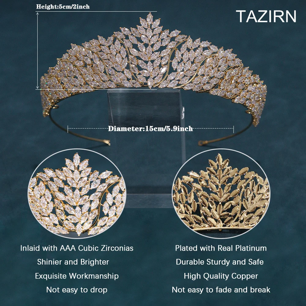 5A Cubic Zirconia Crowns and Tiaras for Women Wedding Headpieces Princess Queen Elegant CZ Big Headwear Bridal Hair Accessories