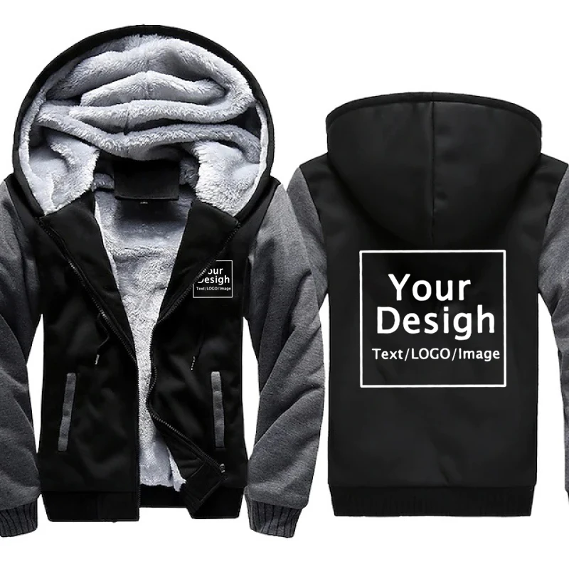 Custom Jasje Heren Verdikking Winter Jassen Voor Heren Fleece Lange Mouwen Mode Casual Diy Rits Streetwear Outwear