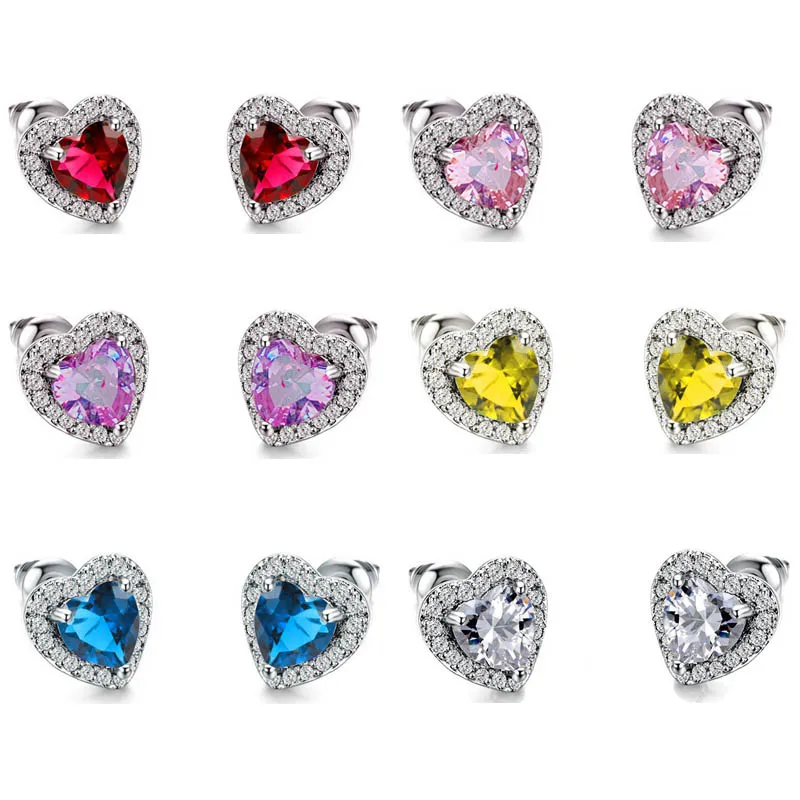 Shiny Love Heart Crystal Stud Earrings for Women Wedding Party Statement Earings Luxury Crystal Earings Ear Accessories Girls