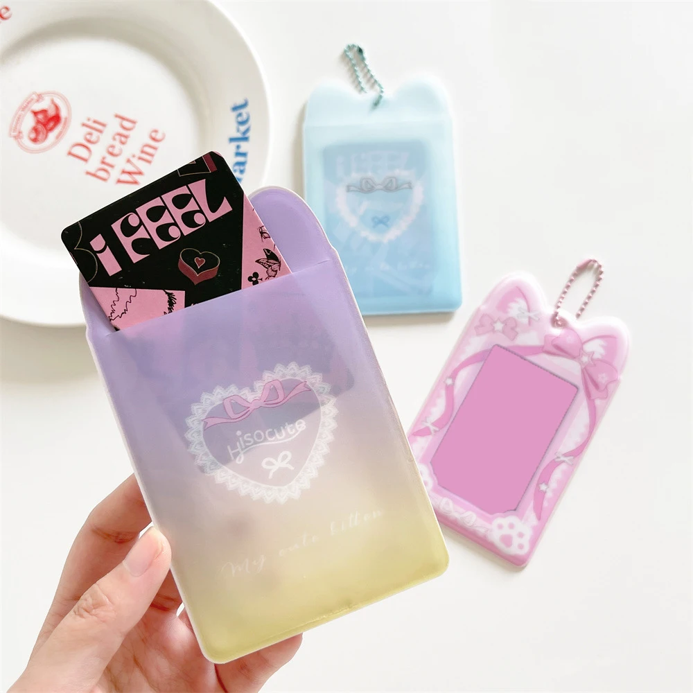 Cartoon cat ribbon 3-inch transparent card sleeve small card sleeve student pendant card bag