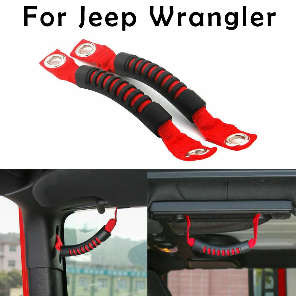2pcs Car Handle For Jeep For Wrangler For JK For TJ For YJ For CJ Nylon Rubber Web Straps With Rubber Grip 2inch 3inch Padded