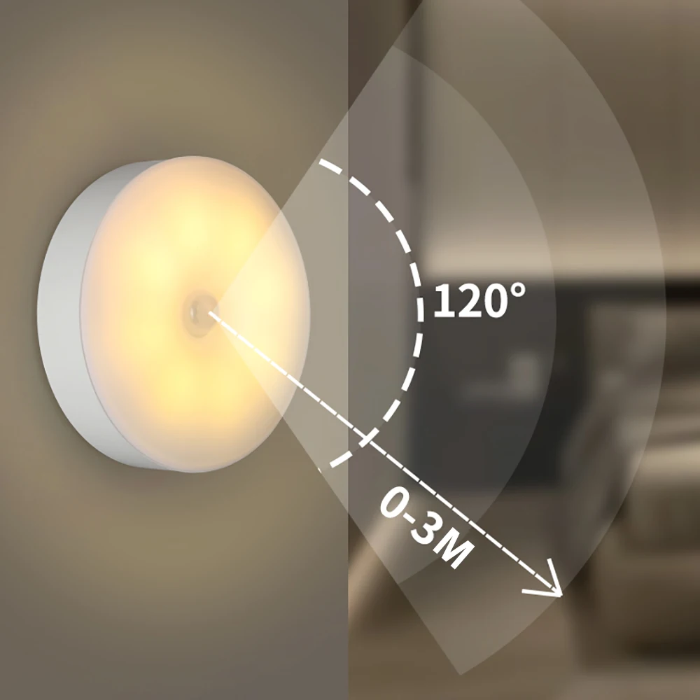 8LED Motion Sensor Night Light, USB Rechargeable Human Body Induction Lamp for Bedroom Bedside Cabinet