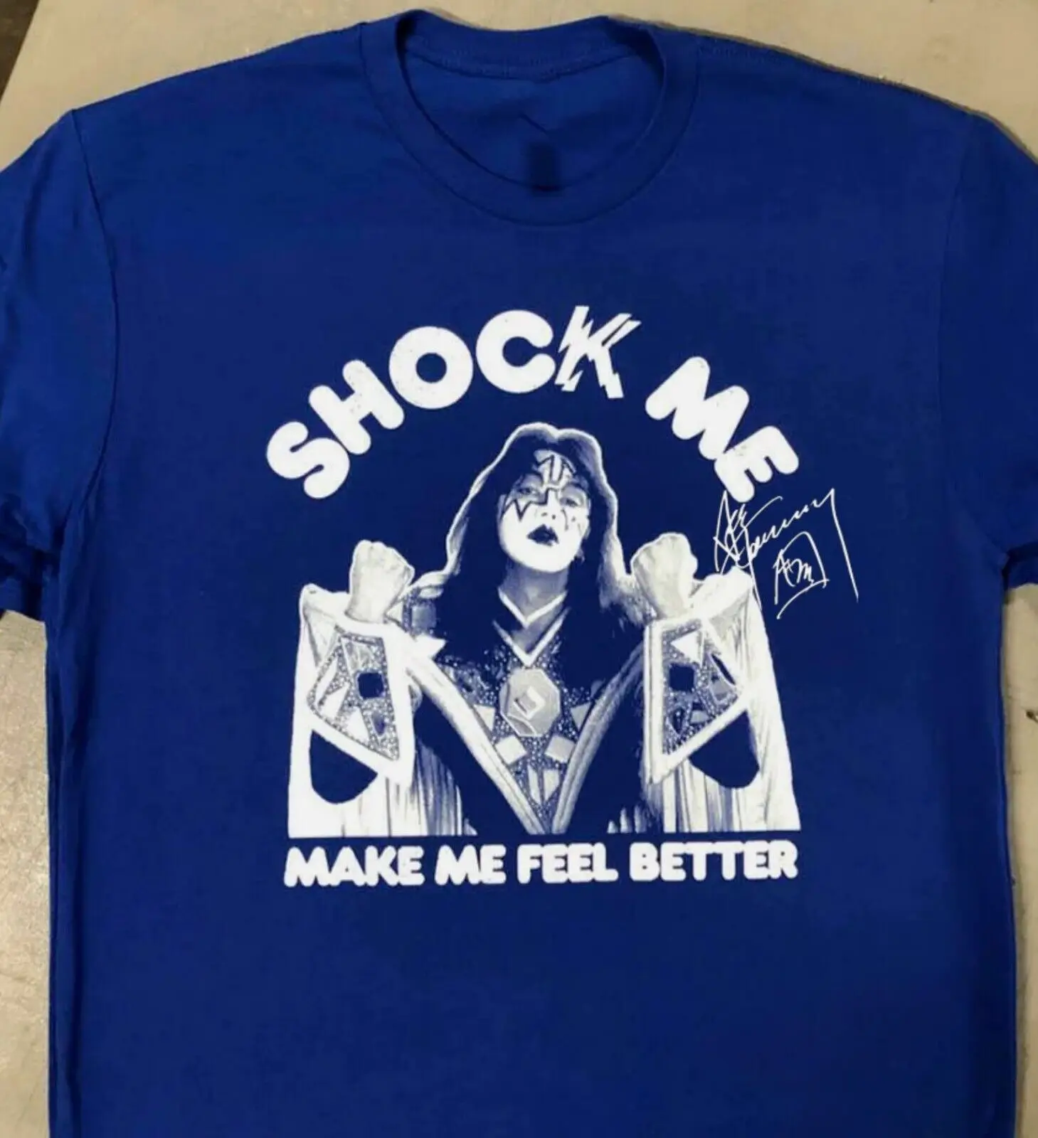 Vtg Ace Frehley Shock Me Cotton Blue All Size Unisex Shirt