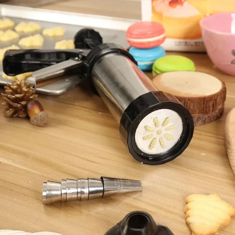 Cookie Making Machine，Cake Cream Decorating Gun, Stainless Steel Cookie Gun, Baking Tools, Nozzles, Pastry Syringe Extruder